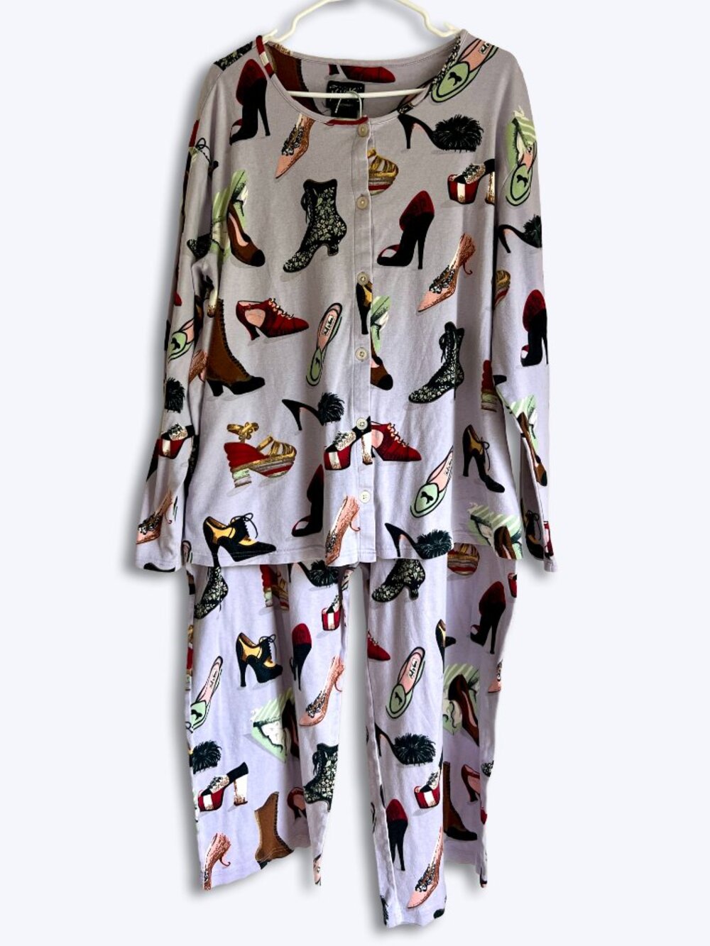 Nick Nora Vtg Pajama Set PJs Womens 3XL Lavender Cotton Shoes Heels Boots Y2K